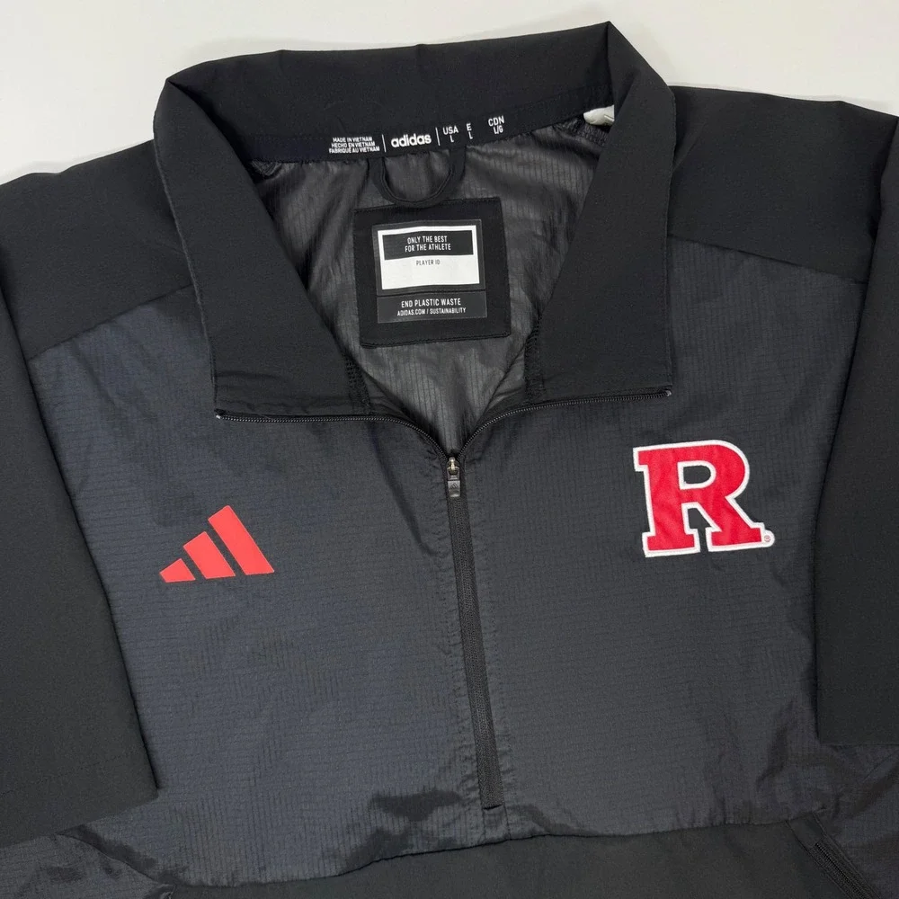 Adidas Rutgers Scarlet Knights Mens Large Black Short Sleeve Quarter Zip Jacket